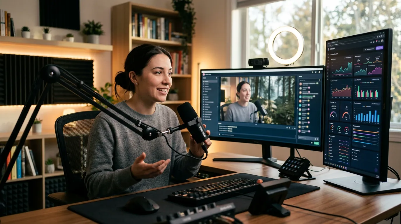 A streamer's setup using TikTok LIVE Studio with the PKTOK dashboard visible on a second monitor