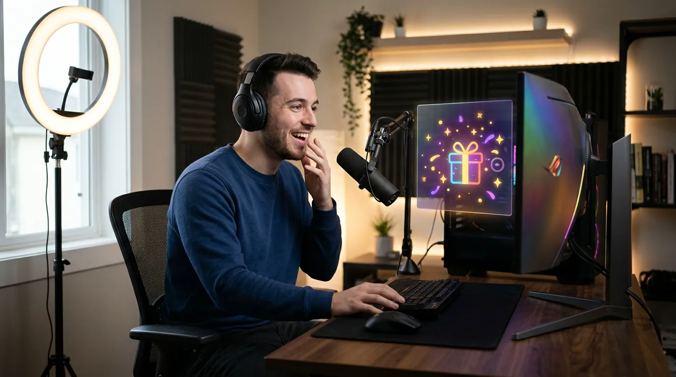 A creator reacting to a video overlay appearing on their stream after receiving a gift